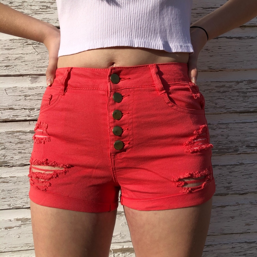 Coral ripped shorts